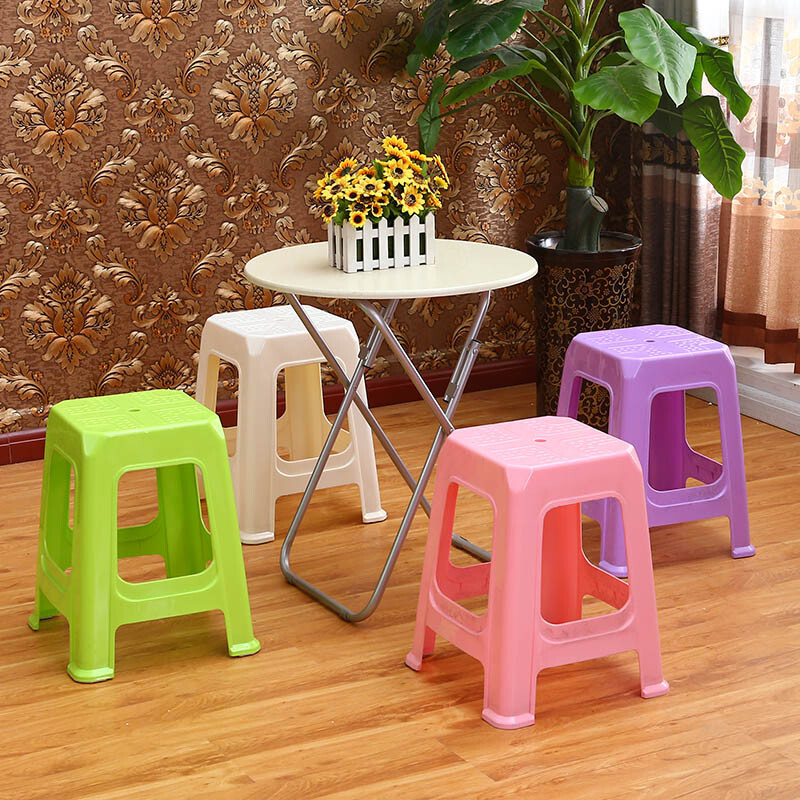 L&S凳子塑料凳子加厚防滑浴室凳餐凳成人板凳休闲椅换鞋凳高凳子 糖果色方凳 粉色-四把起订